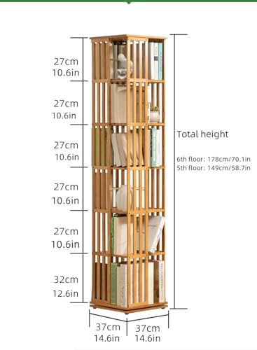 Bamboo 360 Rotating Bookcase, Floor Standing Bookcase Narrow Shelf Revolving Freestanding Organizer Storage Rack for Small Space