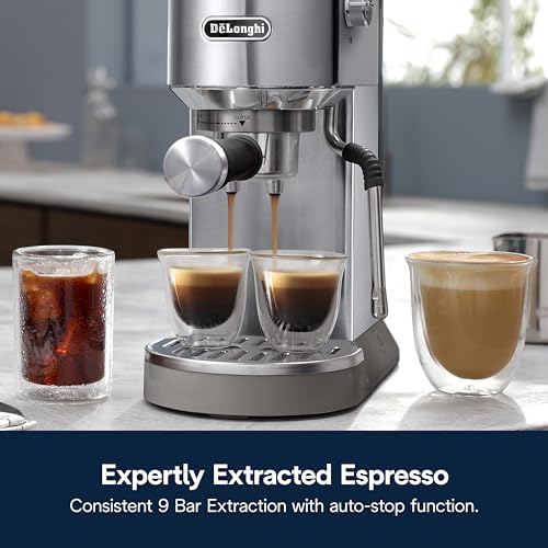 De'Longhi Dedica Duo Compact Espresso Machine - Cold Brew Coffee Maker with Milk Frother Wand- for Espresso, Hot & Iced Coffee, Cappuccinos