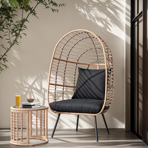 JOIVI Wicker Egg Chair, Oversized Indoor Outdoor Lounger Large Egg Basket Chair with Stand and Cushions for Patio Porch, Backyard, Living Room
