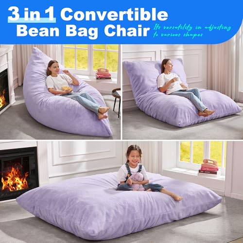 Hobestluk 3 in 1 Bean Bag Chair Giant Bean Bag Chairs Convertible Bean Bag Floor Cushion with Machine Washable Cover