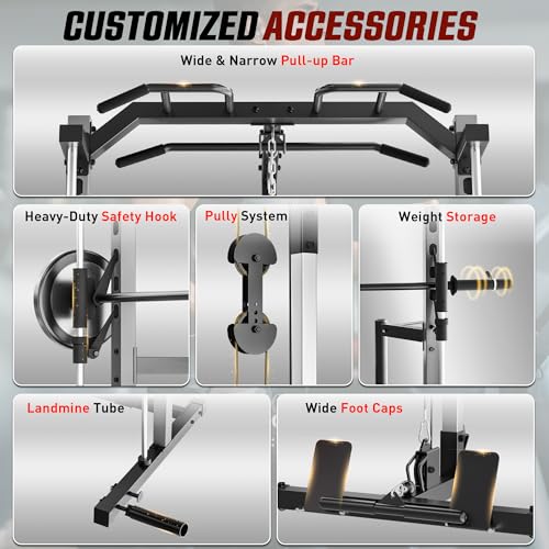 OPPSDECOR Power Cage, Multi-Function Power Rack with Adjustable Cable Pulley System, Squat Rack with Pull-up Bar, J-Hooks