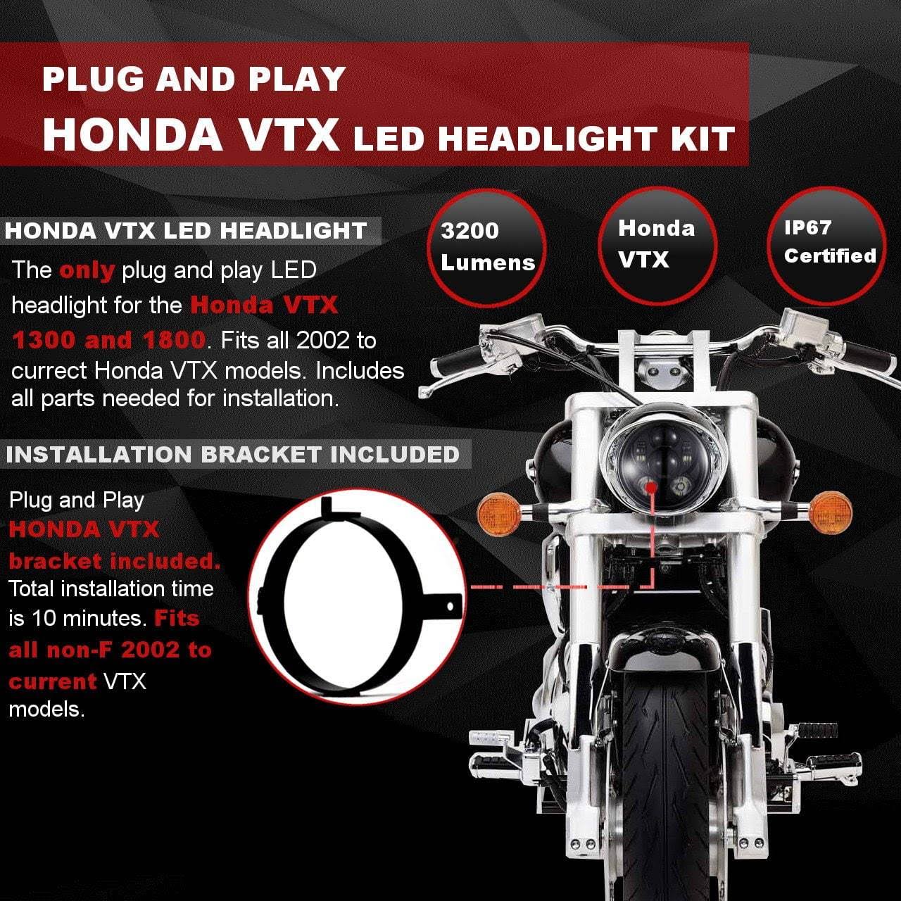 Eagle Lights Generation III LED Headlight for Honda VTX 1300 and 1800 - Includes VTX Bracket and Hardware Blue