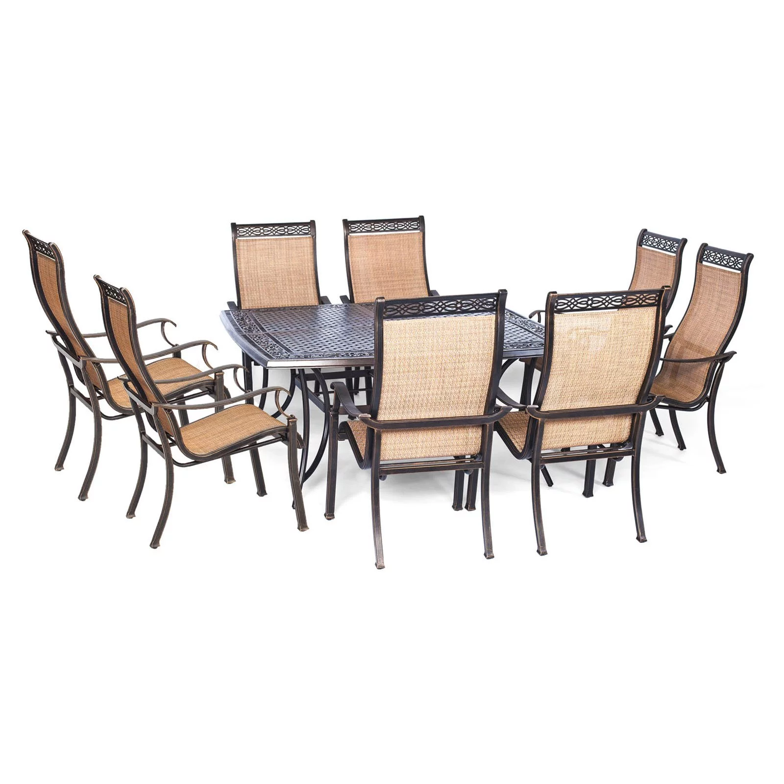 Hanover Manor 9-Piece Aluminum Outdoor Dining Set with Large Square Table, Seats 8