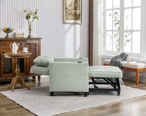 Sleeper Chair Bed, Modern 3 in 1 Convertible Chair Bed, Pull Out Sleeper Chair with USB/Type C Ports and Cup Holder