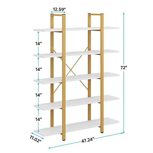 Tribesigns 5-Tier Bookshelf, Vintage Industrial Style Bookcase 72 H x 12 W x 47L Inches, Black