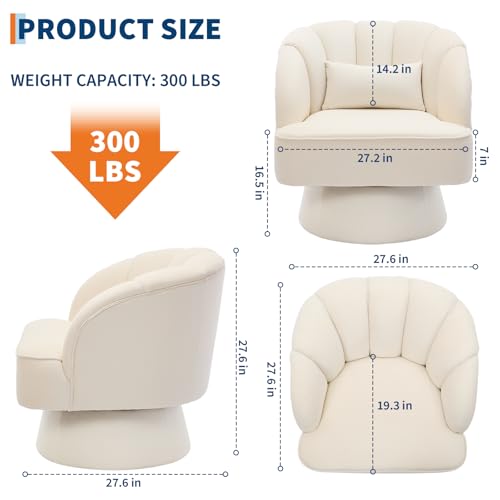 GarveeHome Modern Swivel Barrel Accent Chair, 360° Teddy Fabric Upholstered Armchair with Striped Backrest & Plush Padding