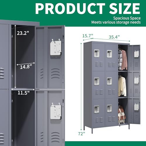 Metal Locker 3 Doors Storage Lockers for Employee,72" Tall Locker with Shelves and Hooks Steel Sports Locker for Office School Office Gym Home Garage