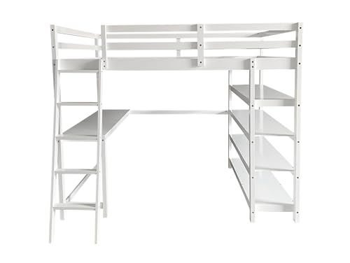 Queen Size Murphy Bed with Desk & Charging Station,Wall Bed Frame Folding into Cabinet Design w/LED & Storage Shelf for Small Space,Bedroom