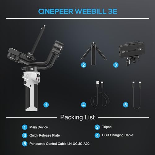 ZHIYUN CINEPEER Weebill 3E[Official], 3-Axis Lightweight Gimbal Stabilizer for DSLR & Mirrorless Camera Canon/Sony/Panasonic/Nikon, 3KG Payload