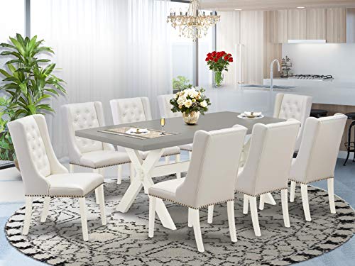 East West Furniture X-Style 7 Piece Kitchen Set Consist of a Rectangle Table with X-Legs and 6 Light Grey Faux Leather Parson Dining Chairs