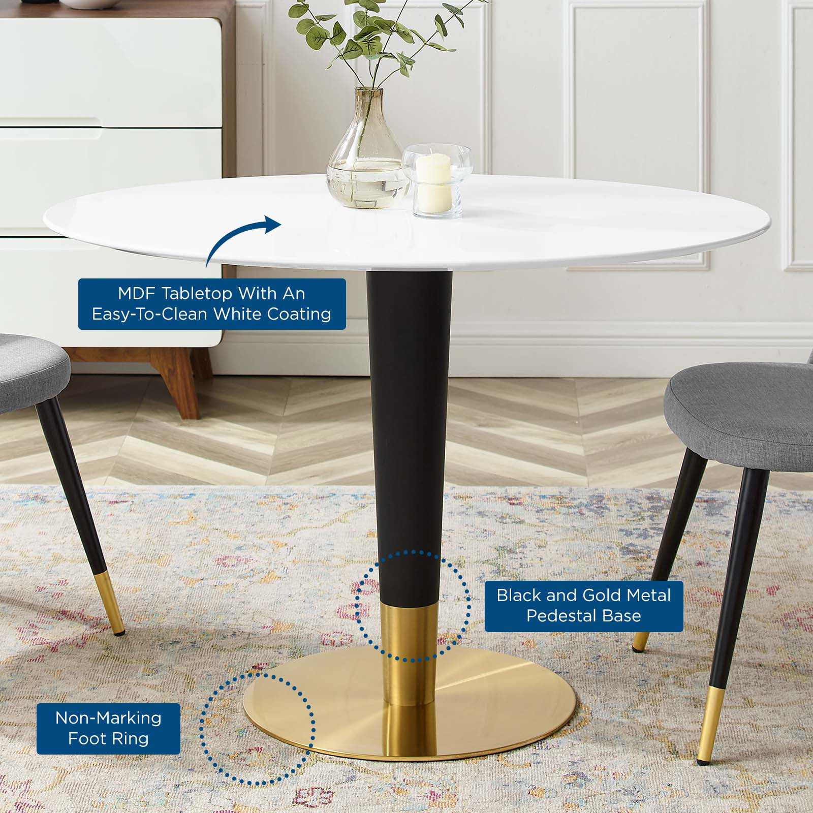 Dining Table, Oval, Wood, Metal Steel, Gold White, Modern Contemporary Urban Design, Kitchen Room Cafe Bistro Restaurant Hospitality