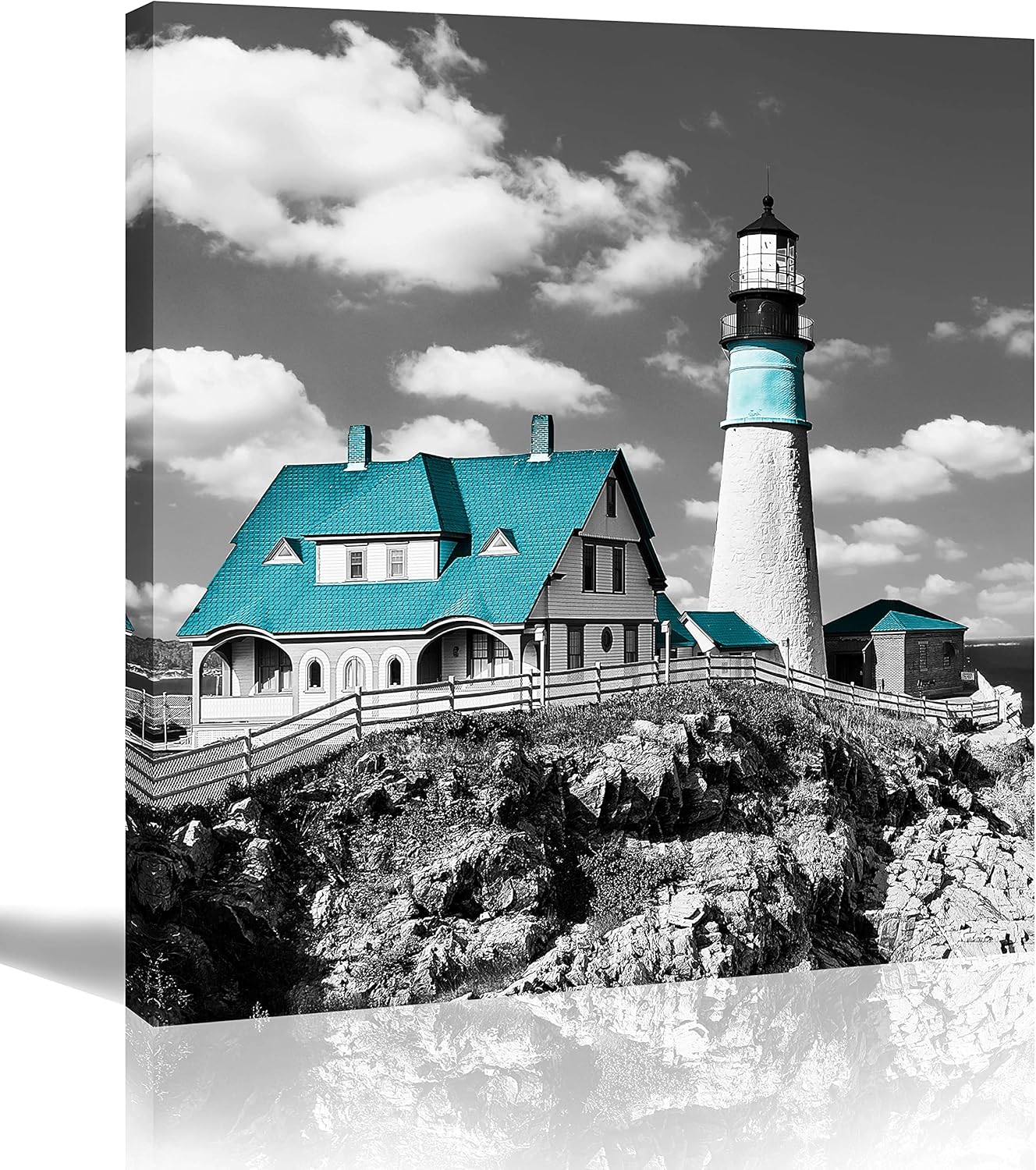 WDHCG Teal Coastal Wall-Art - Beach Bathroom Decor Wall Art - Nautical Lighthouse Decor