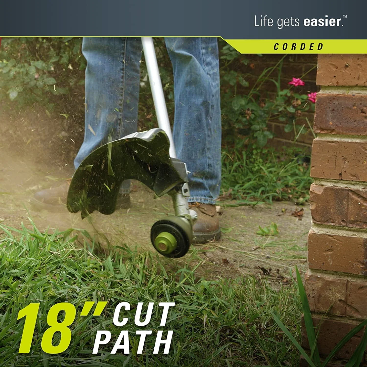 Greenworks 18 Corded Electric 10 Amp Attachment Capable String Trimmer 21142VT