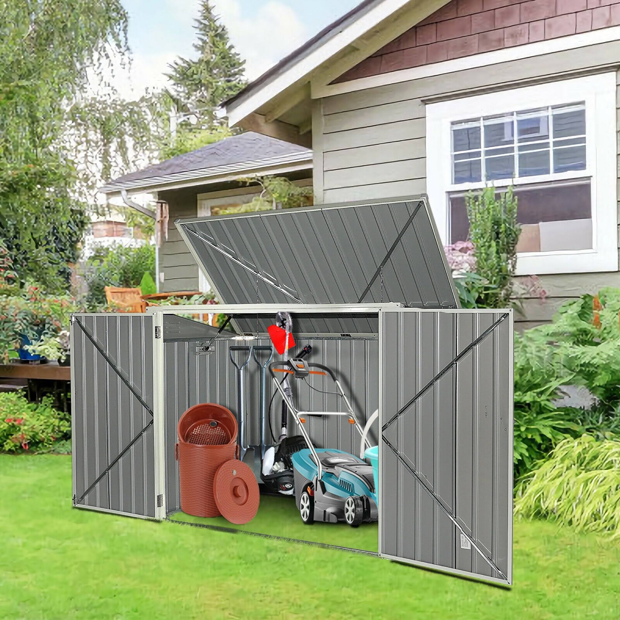 Costway 6x3ft Horizontal Storage Shed 68 Cubic Feet for Garbage Cans - Grey
