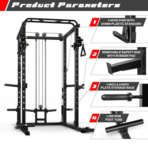 RitFit Multi-Function Squat Rack Power Cage PPC03 with Cable Crossover System, 1000LBS Capacity Power Rack and Packages with Optional Weight Bench