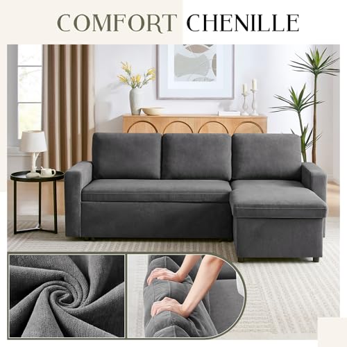 55" 3-in-1 Convertible Sleeper Sofa Bed with Adjustable Backrest - Soft Chenille Futon Couch for Living Room, Office & Apartment, Beige
