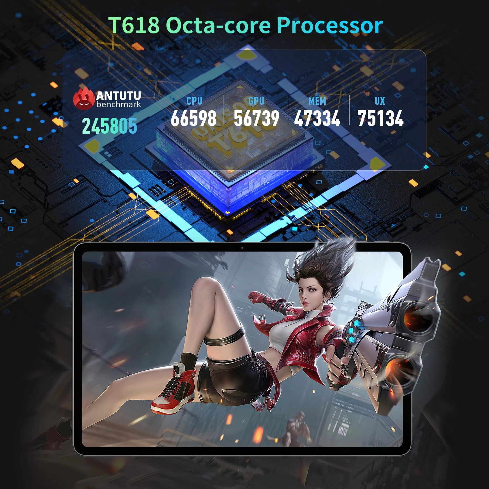 Headwolf Android Tablet with Keyboard, FHD 2K Display 10.4 Inch 2 in 1 Tablet, Octa Core Gaming Tablet with Case Mouse Stylus