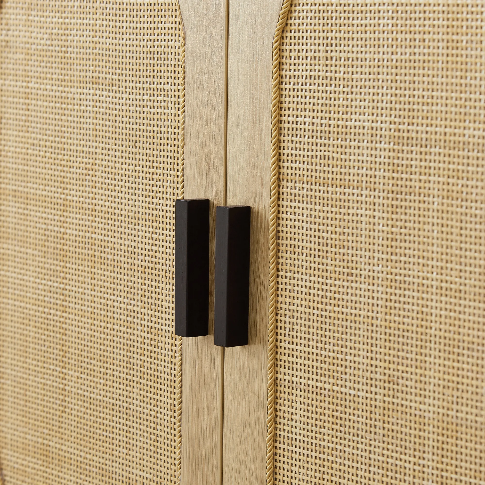 Modern Style Kitchen Storage Cabinet with Rattan Decorative Doors, Buffet, Natural, 31.5''W x 15.8''D x 34.6H.