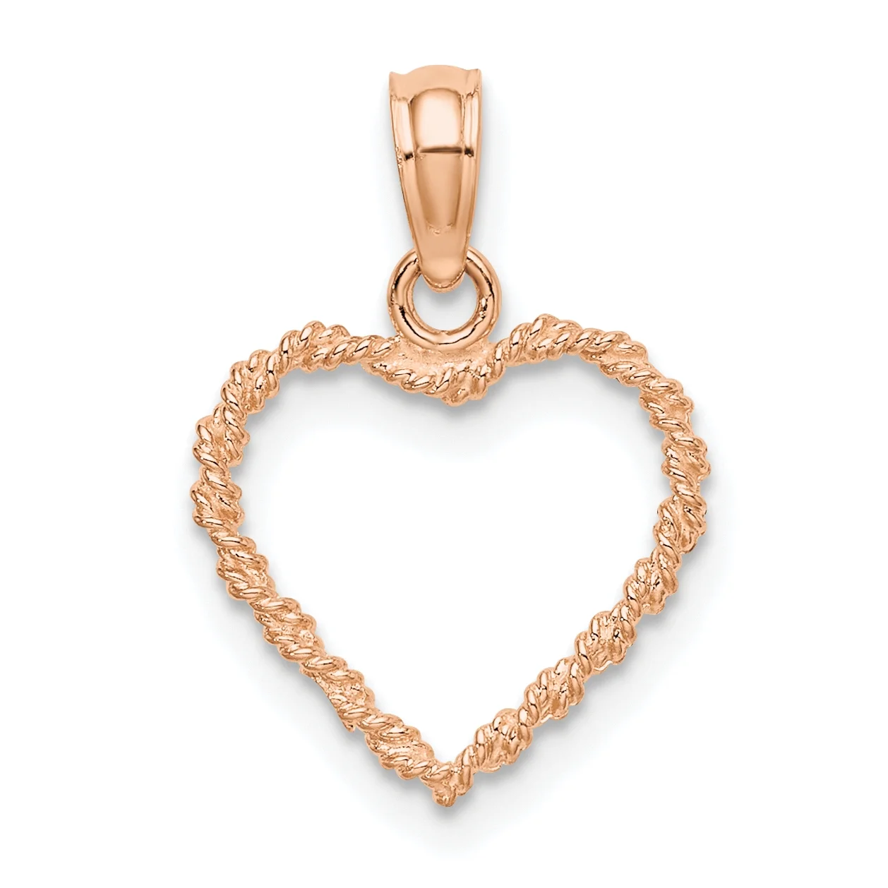 Carat in Karats 14K Rose Gold 3D Polished Rope Heart Pendant (16.4 mm x 13 mm) With 10K Yellow Gold Lightweight Rope Chain 16"