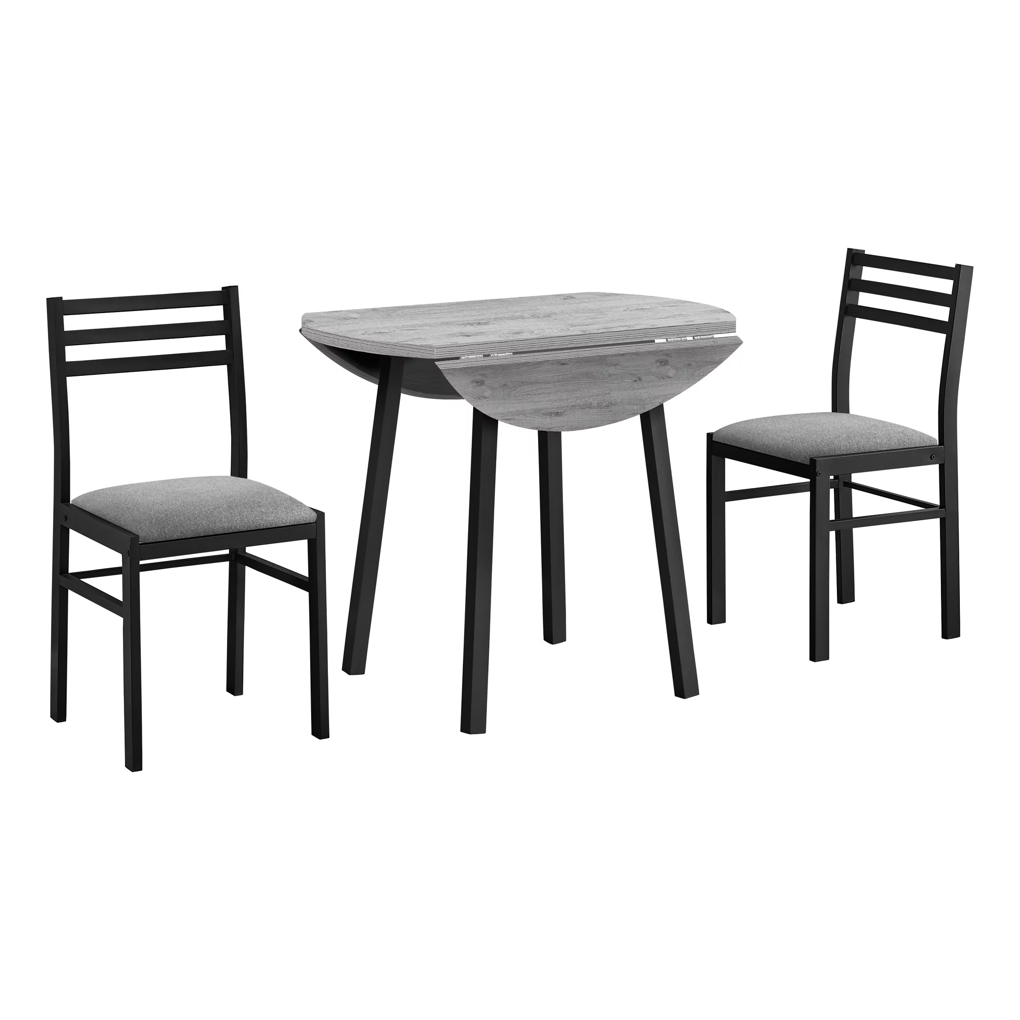 Gray Dining Table Set - 3pcs Set - Small - 35" Drop Leaf - Kitchen - Black Metal