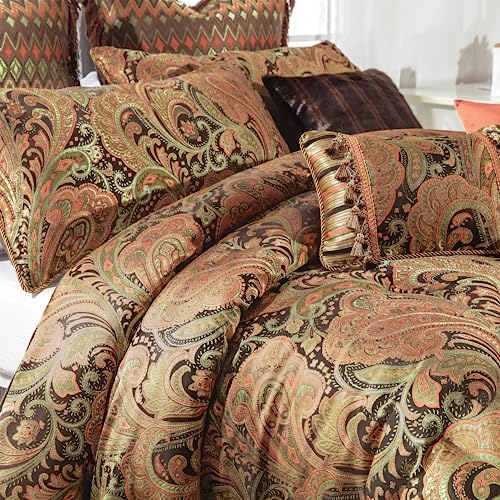 Loom and Mill 9-Piece Jacquard Comforter Sets King, Classic Paisley Design Bed in a Bag, Luxury Vintage Damask Bedding Set with Euro Shams, Bedskirt