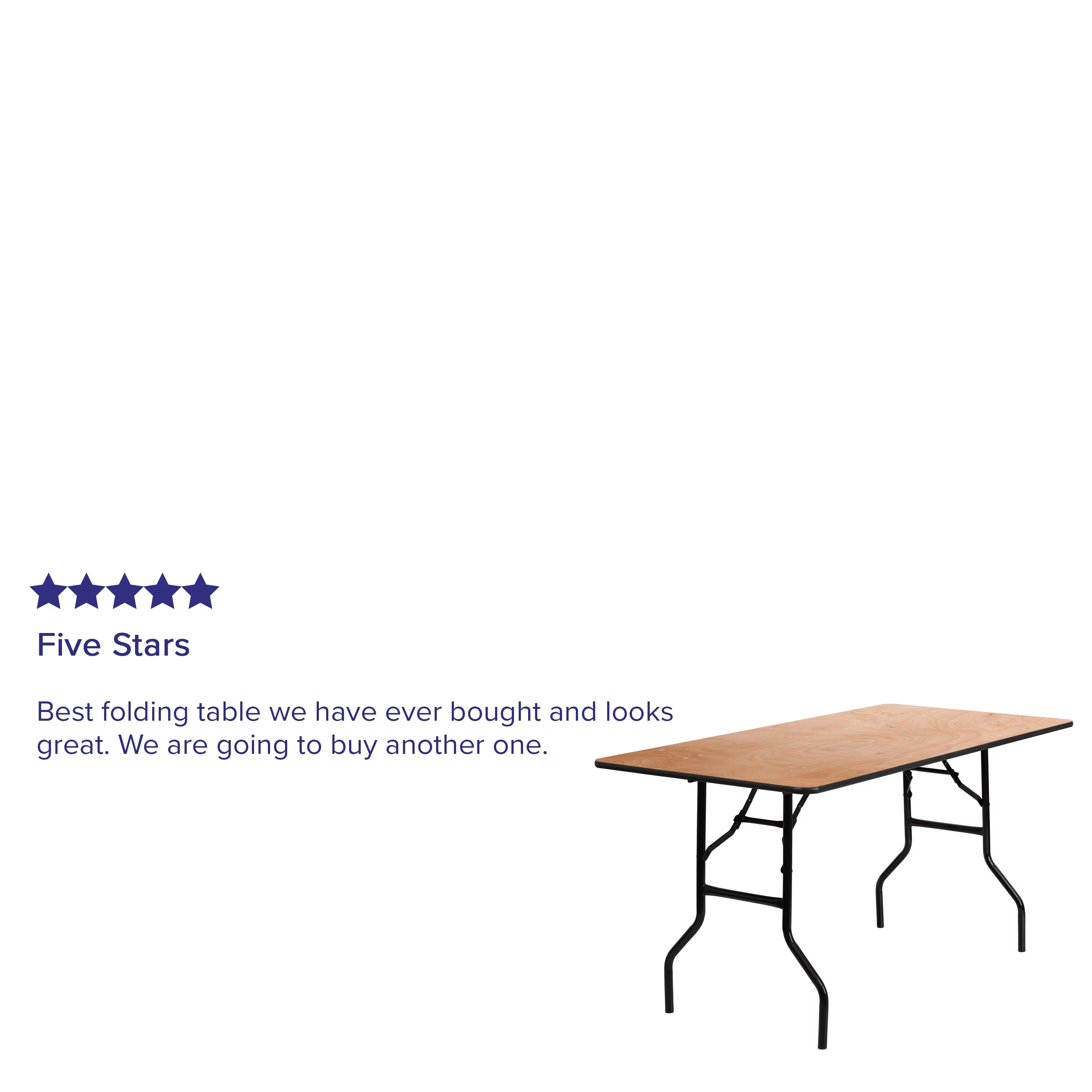 BizChair 5-Foot Rectangular Wood Folding Banquet Table with Clear Coated Finished Top