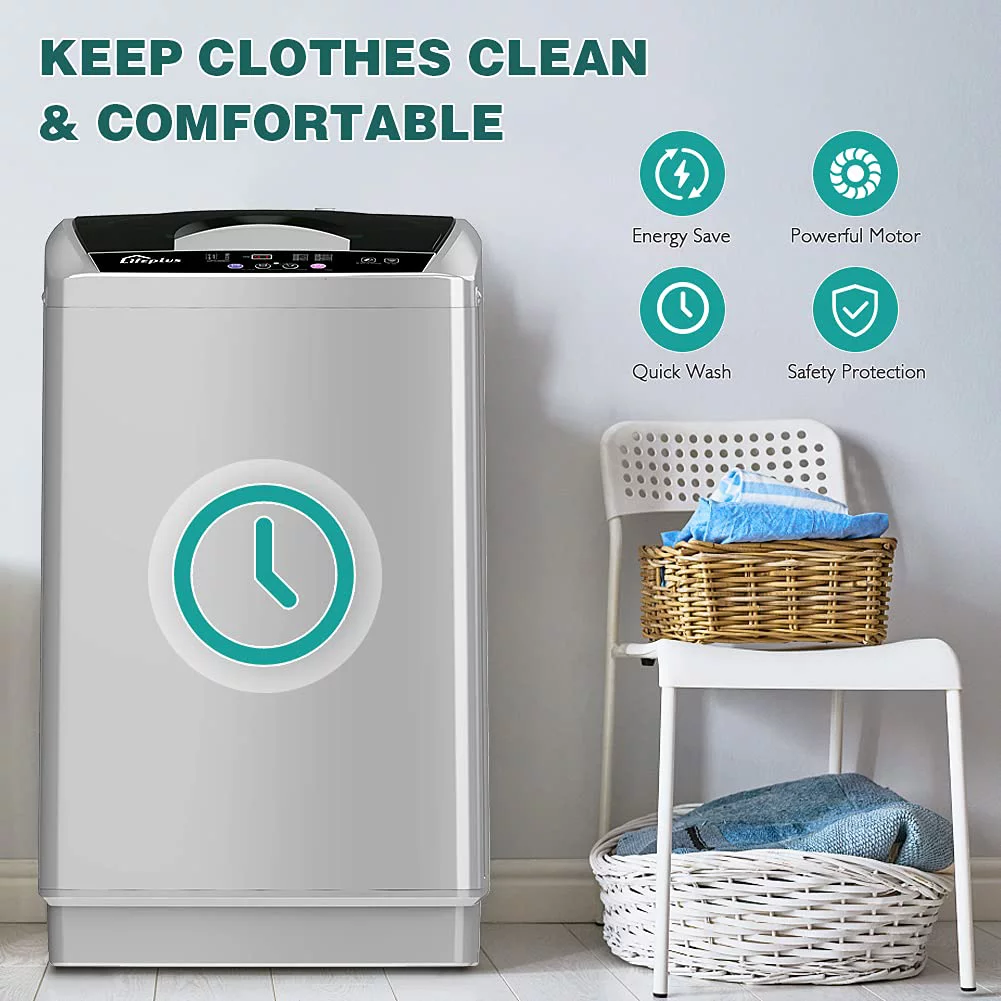 LifePlus Portable Washing Machine Compact Full-Automatic 1.8 Cu. ft. Clothes Laundry Washer for Apartment Top Load Pump Drain