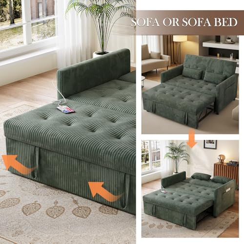 Sofa Bed, Loveseat 3-in-1 Sleeper Sofa with Pull Out Bed, Pockets and USB