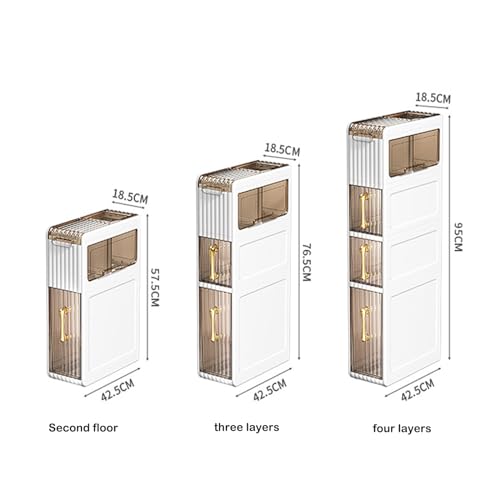 2 -Tiers Bathroom Floor Storage Cabinet Narrow Slim Tall Movable Towel Organizer Side Freestanding Rolling Unit with Clear Drawers for Small Space