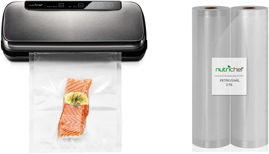 NutriChef Vacuum Sealer | Automatic Vacuum Air Sealing System For Food Preservation w/ Starter Kit | Compact Design | Lab Tested | Dry & Moist Food