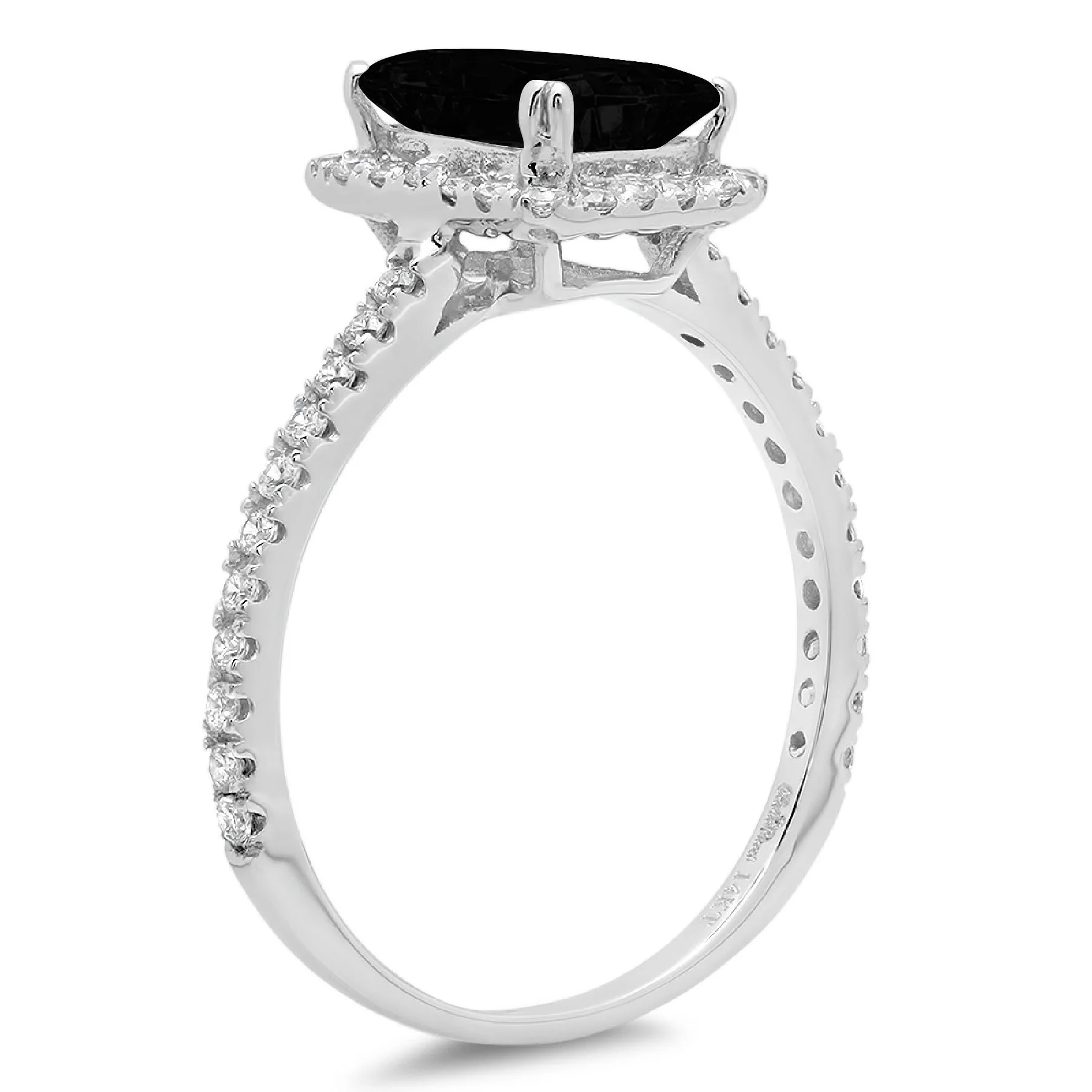 1.86ct Emerald Cut Black Natural Onyx 18k White Gold Engraving Statement Bridal Anniversary Engagement Wedding Halo Ring Size 3.5