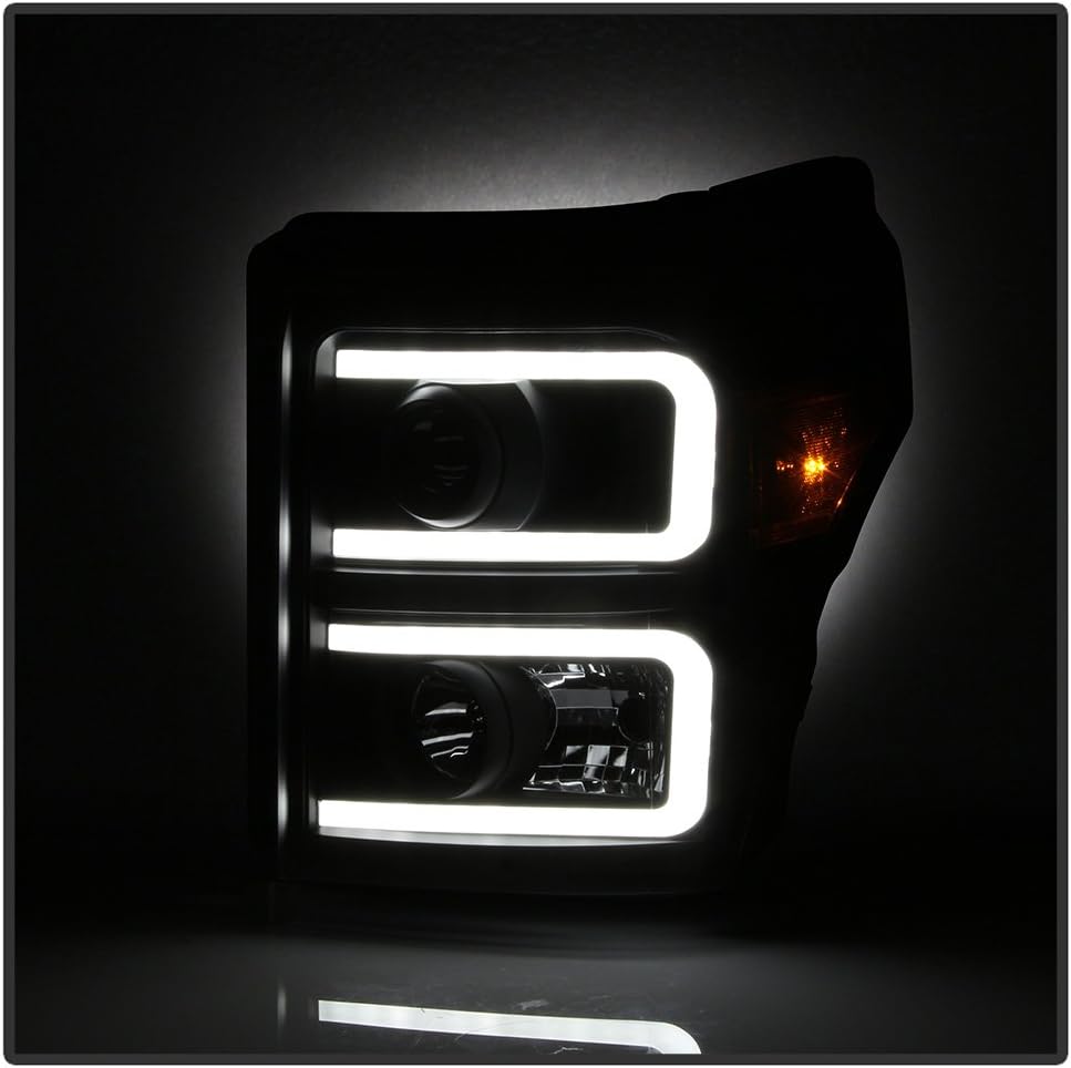 ACANII - For Black Smoke 2011-2016 Ford F250 F350 SuperDuty LED DRL Tube Projector Headlights Driver + Passenger Side