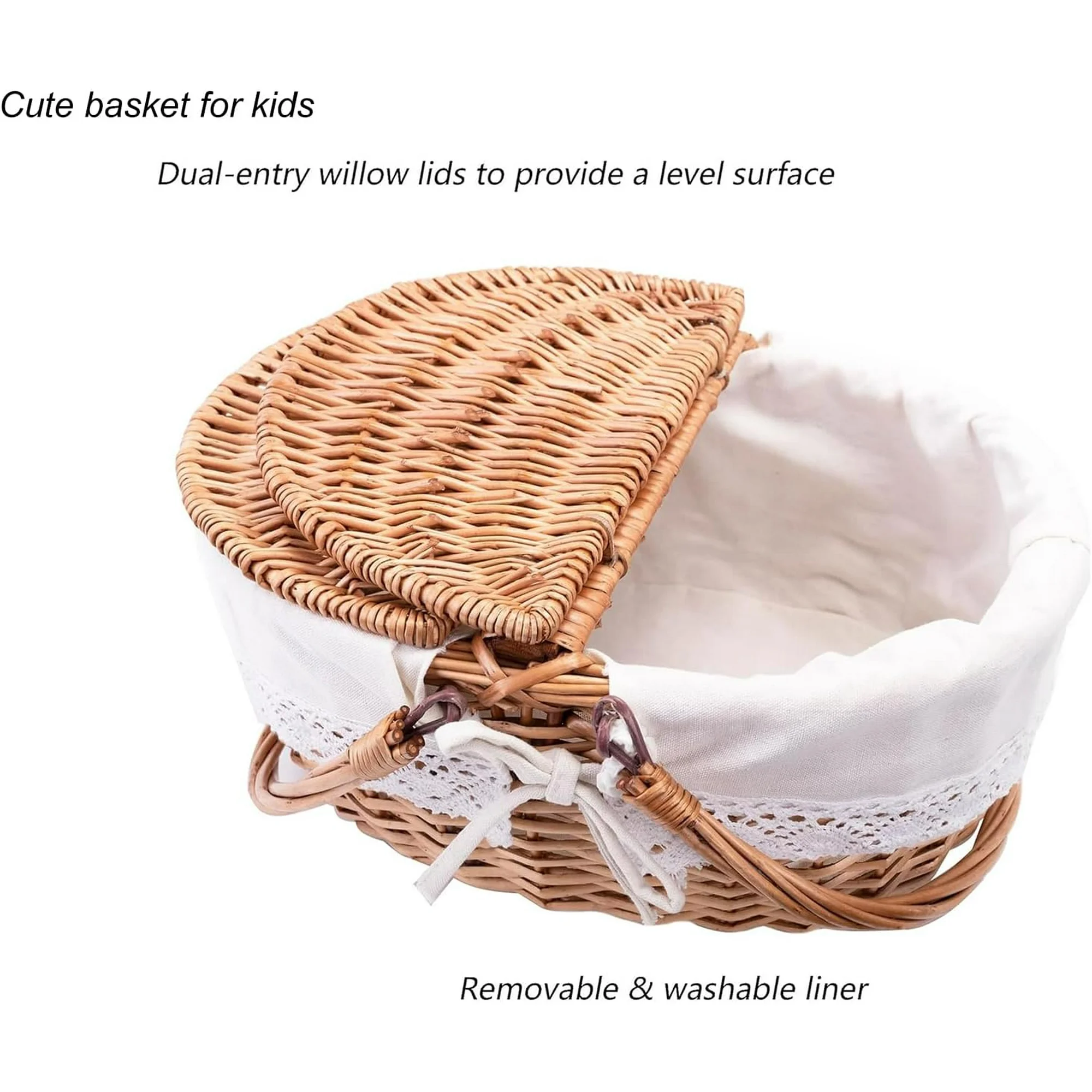 Wicker Picnic Basket with Removable Liner Empty Picnic Baskets with Lid, Picnic Hamper with Foldable Handles for Picnic 2, Natural Color, Large