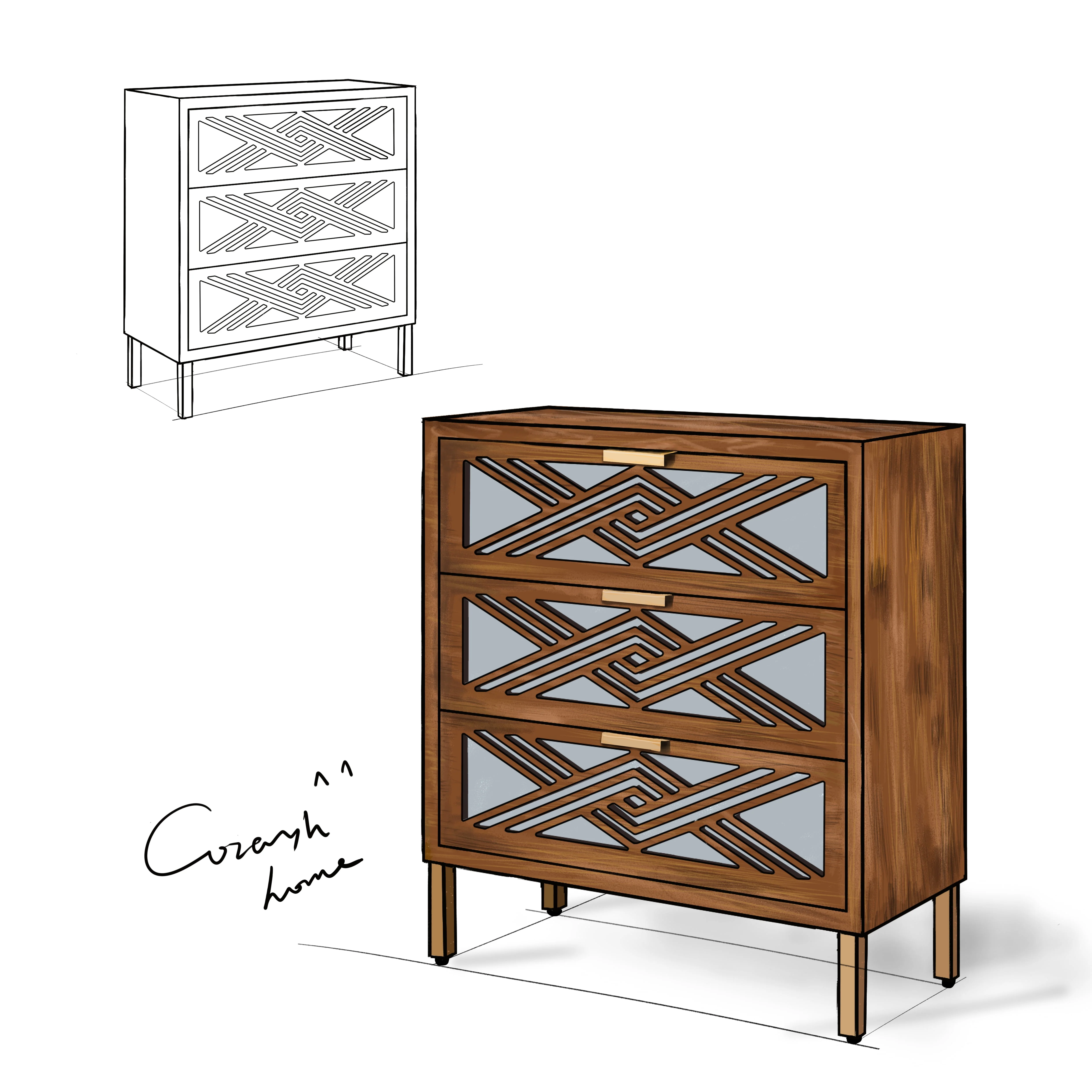 COZAYH  2-Door Accent Cabinet Modern Mirror Fronts Clean-Lined Silhouette, Natural