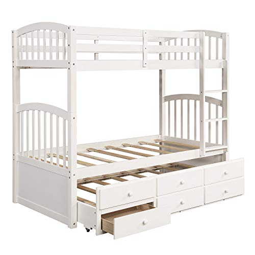 Harper & Bright Designs Twin Over Twin Bunk Bed with Storage Drawers, Solid Wood Bunk Bed Frame with Trundle, for Kids, Teens, Adults (Espresso)
