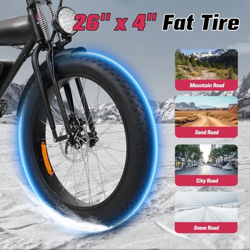 E2/K20 Electric Bike for Adults, 48V 13Ah/15Ah Battery, Up to 28 MPH & 46.6/60 Miles (PAS), 750/1000W Peak Ebike with All-Terrain 20"/26''