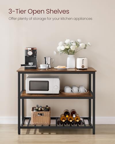 VASAGLE Kitchen Island with 3 Shelves, 47.2 Inches Width Kitchen Shelf with Large Worktop, Stable Steel Structure, Industrial, Easy to Assemble