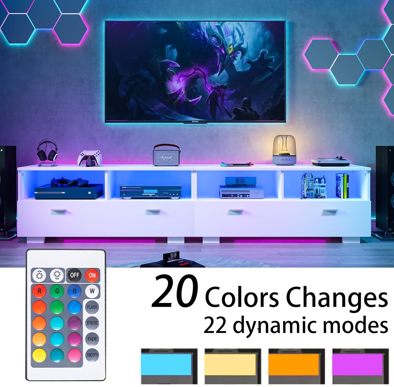 4 EVER WINNER TV Stand for 75+ Inch TV, LED TV Stands for Living Room with Storage Entertainment Center