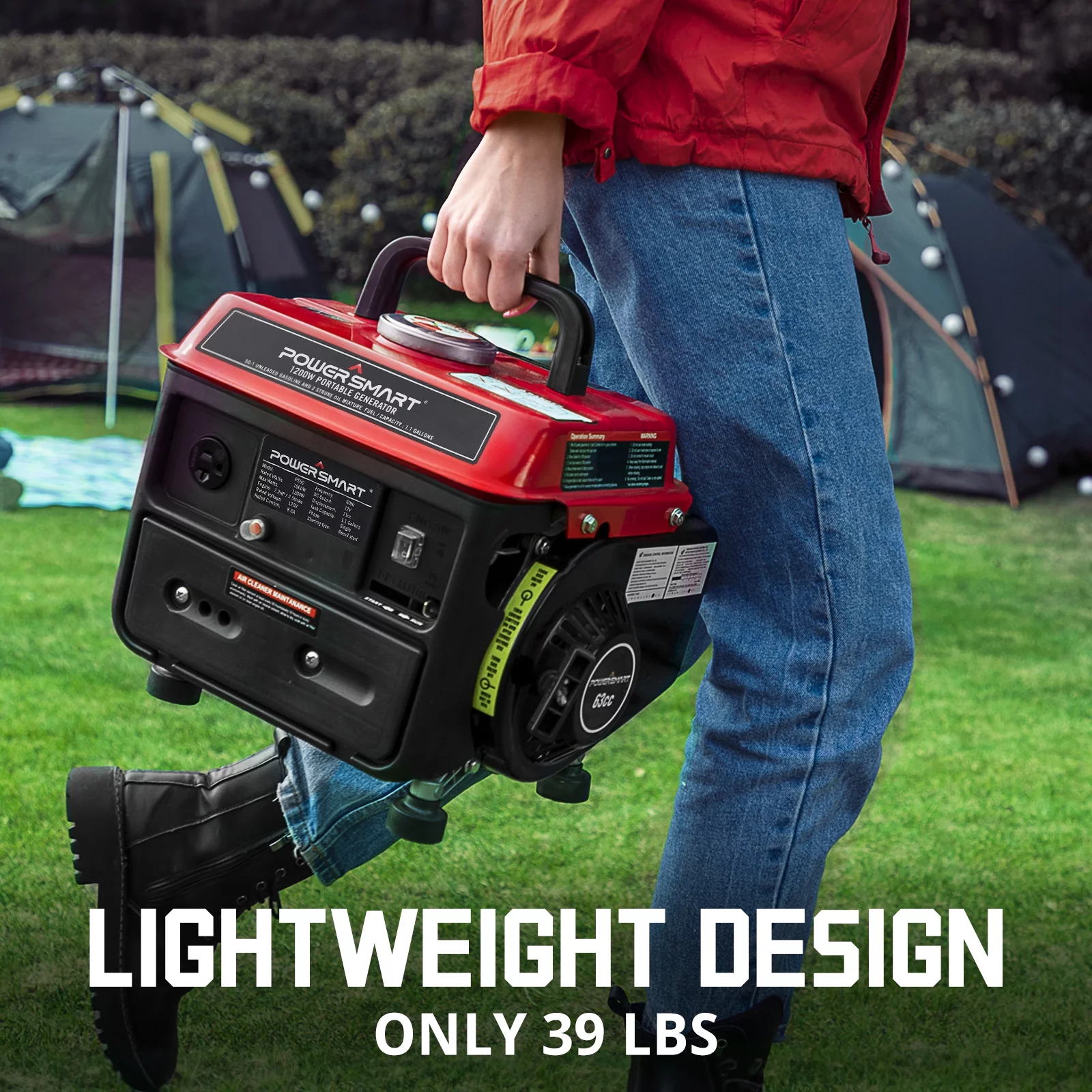 PowerSmart 1200W Portable Generator, Inverter Generator, Gasoline Powered Portable Generator, Low Noise