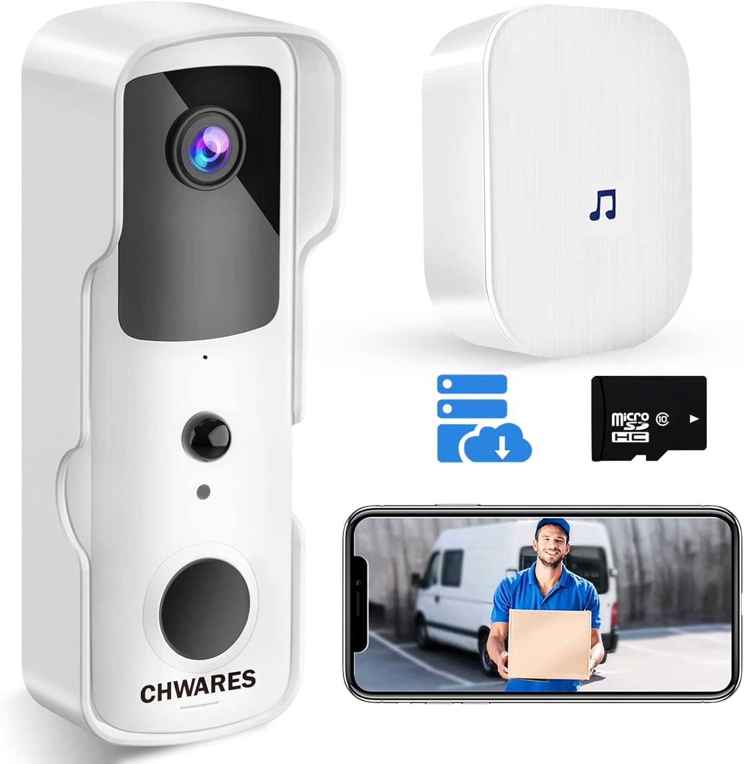 CHWARES Video Doorbell Camera Wireless WiFi with Chime for Home Security 1080P HD Night Vision Surveillance 2-Way Talk Motion Detection Easy