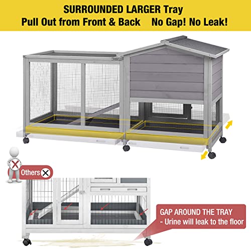 Aivituvin Rabbit Hutch 93.7" Large Rabbit Cage Indoor Outdoor Guinea Pig Cage Chicken Coop on Wheels Bunny Cage with 4 Deep No Leakage Pull Out Tray