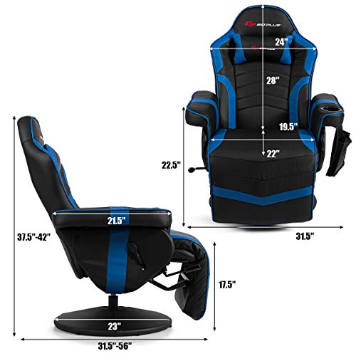 Goplus Massage Gaming Chair, Racing Style Gaming Recliner w/Adjustable Backrest and Footrest