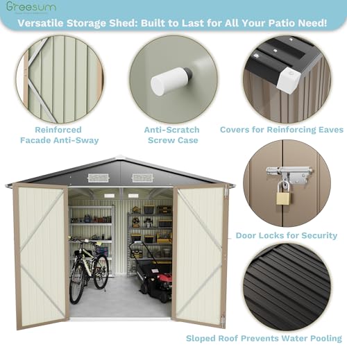 Greesum 5×3 FT Outdoor Storage Shed, Metal Storaged Sheds Without Floor, Tool Sheds with Lockable Doors and Sloping Roof for Garden, Patio, Backyard