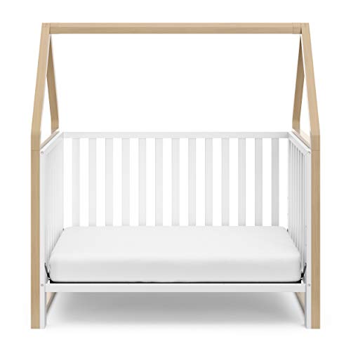 Storkcraft Orchard 5-in-1 Convertible Crib (White with Driftwood) – GREENGUARD Gold Certified, Canopy Style Baby Crib