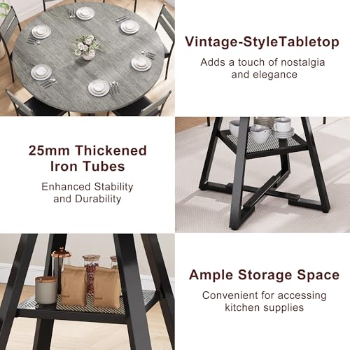 Round Dining Table for 4,Kitchen Dining Room Circle Dinner Pedestal Table,Space Saving Wood Kitchen & Dining Room Furniture (Vintage, 47In)