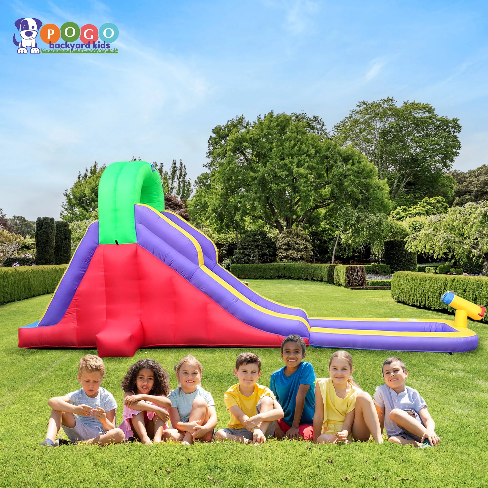 Pogo Bounce House Crossover Kids Inflatable Water Slide, Pink Unicorn with Blower, 12 ft