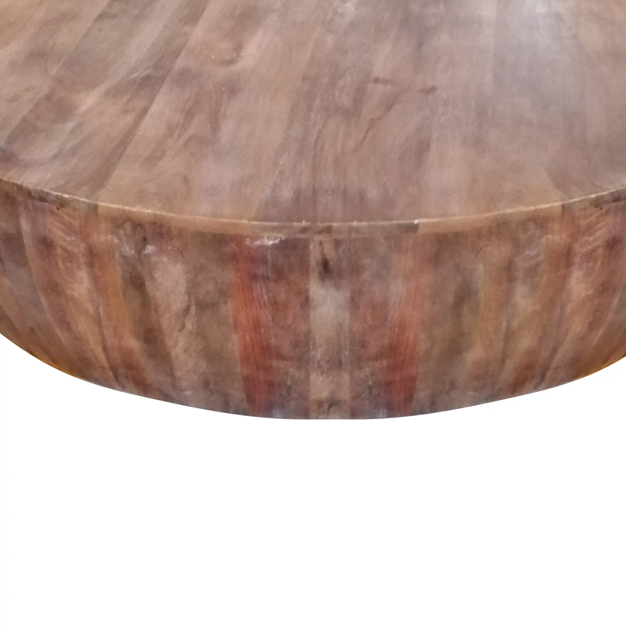 Handcarved Drum Shape Round Top Mango Wood Distressed Wooden Coffee Table, Brown- Saltoro Sherpi