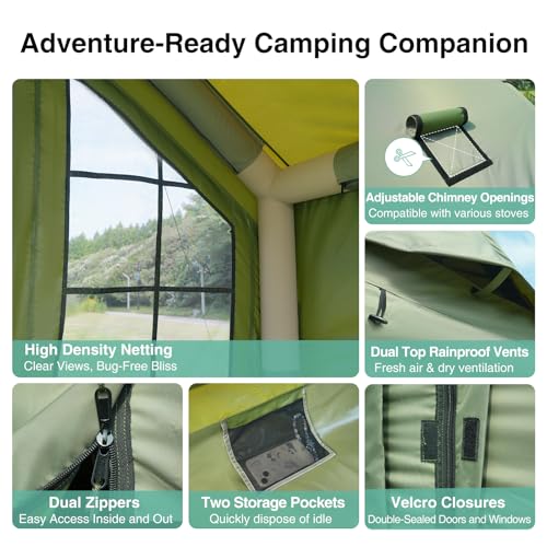 2025 Upgraded Waterproof Inflatable Camping Tent, Large Blow-Up Air Tent, No Assembly Needed Luxury Glamping House, Oxford Fabric