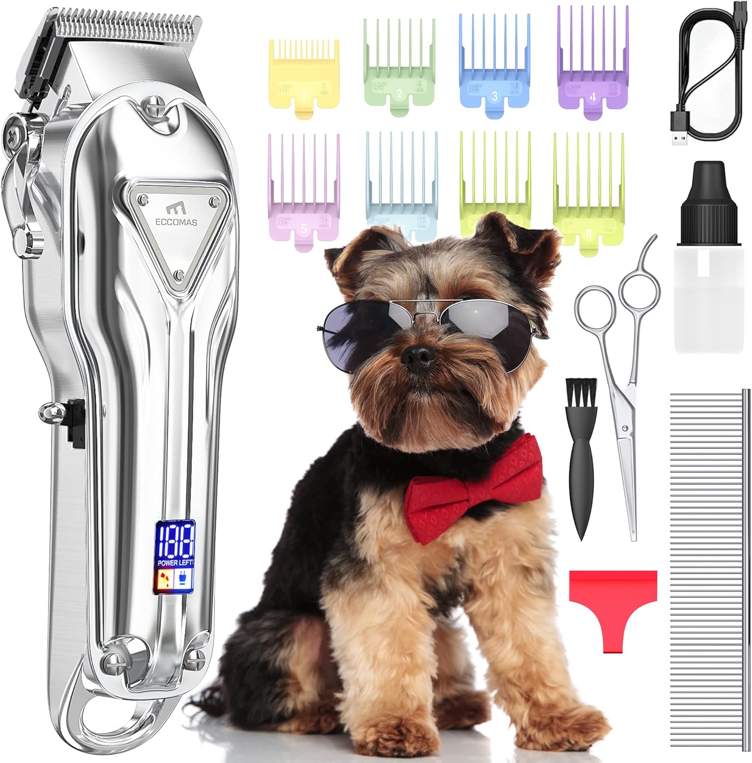 Dog Hair Trimmer, Cordless Pet Clipper, Pet Grooming Kit, Heavy Duty Dog Clippers for Grooming for Thick Coats, USB Rechargeable Pet Hair Shaver