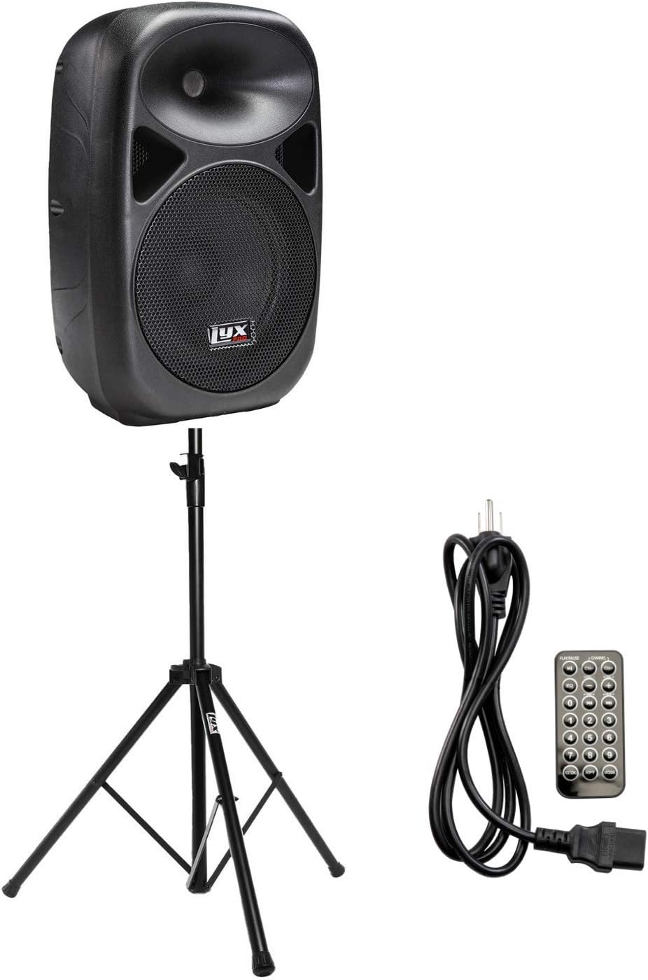 LyxPro SPA15 15 Portable PA Speaker System With Metal Tripod Stand Combo Kit Power Active Power Amplifier Equalizer Bluetooth SD Slot USB MP3 XLR 1/4